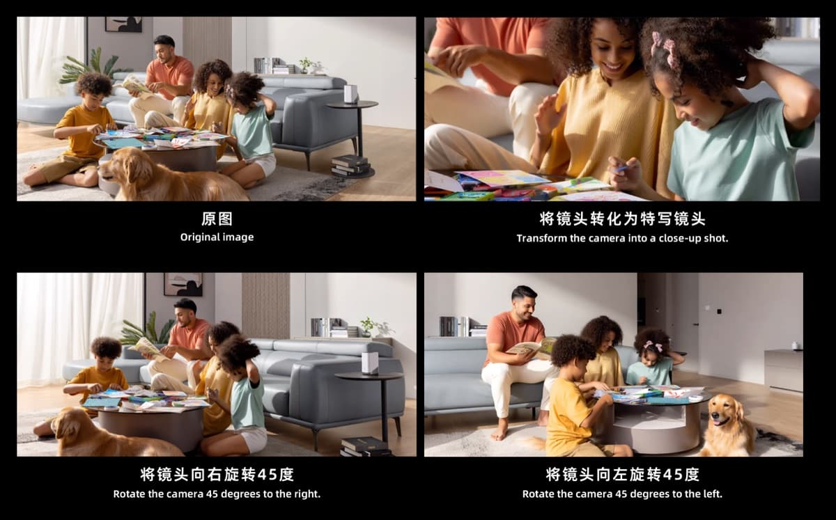 AI multi-angle 3D camera view generation example showing different camera positions